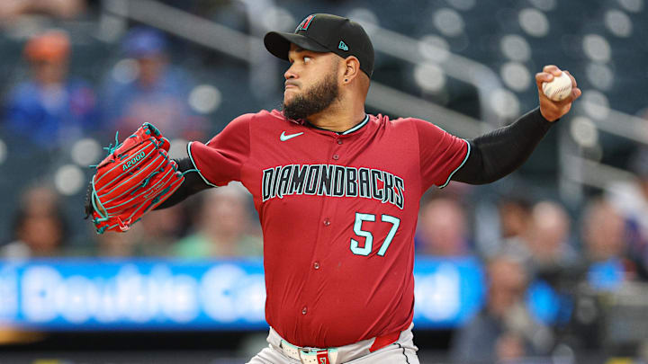 Apr 29, 2025; New York City, New York, USA; Arizona Diamondbacks starting pitcher Eduardo Rodriguez (57) delivers a pitch during the first inning against the New York Mets at Citi Field. Mandatory Credit: Vincent Carchietta-Imagn Images Apr 29, 2025; New York City, New York, USA; Arizona Diamondbacks starting pitcher Eduardo Rodriguez (57) delivers a pitch during the first inning against the New York Mets at Citi Field. Mandatory Credit: Vincent Carchietta-Imagn Images