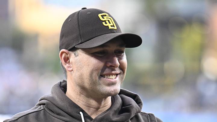 May 7, 2026; San Diego, California, USA; San Diego Padres manager Craig Stammen looks on during a pre-game ceremony before a game against the St. Louis Cardinals at Petco Park. Mandatory Credit: Denis Poroy-Imagn Images