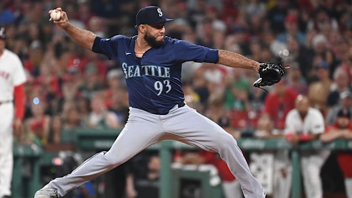 Seattle Mariners reliever Yimi Garcia throws during a game against the Boston Red Sox on July 30 at Fenway Park.