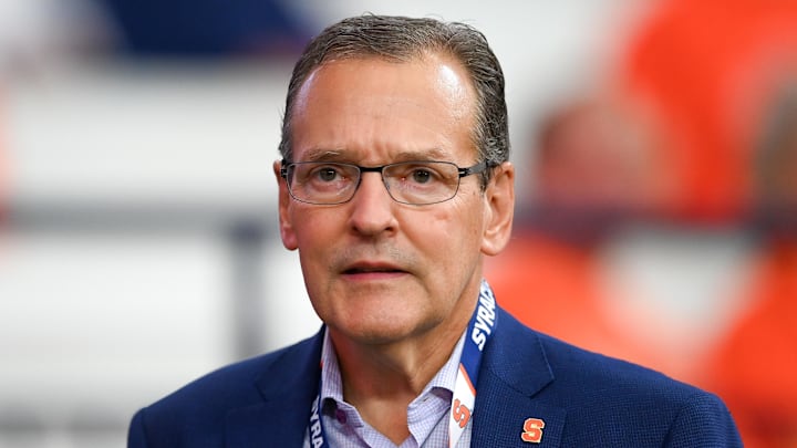 Sep 9, 2023; Syracuse, New York, USA; Syracuse Orange director of athletics John Wildhack prior to the game Western Michigan Broncos at the JMA Wireless Dome. Mandatory Credit: Rich Barnes-Imagn Images Sep 9, 2023; Syracuse, New York, USA; Syracuse Orange director of athletics John Wildhack prior to the game Western Michigan Broncos at the JMA Wireless Dome. Mandatory Credit: Rich Barnes-Imagn Images