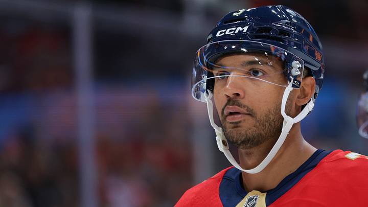 Florida Panthers' Seth Jones (3) looks on against the Vancouver Canucks during the first period at Amerant Bank Arena. Mandatory Credit: Sam Navarro-Imagn Images