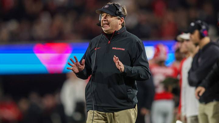 Nov 16, 2024; Athens, Georgia, USA; Georgia Bulldogs head coach Kirby Smart on the sideline against the Tennessee Volunteers in the second quarter at Sanford Stadium. Mandatory Credit: Brett Davis-Imagn Images