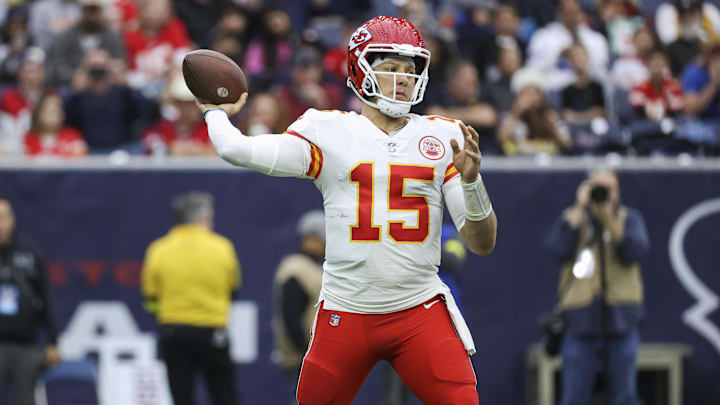 Dec 18, 2022; Houston, Texas, USA; Kansas City Chiefs quarterback Patrick Mahomes (15) in action during the game against the Houston Texans at NRG Stadium. Mandatory Credit: Troy Taormina-Imagn Images Dec 18, 2022; Houston, Texas, USA; Kansas City Chiefs quarterback Patrick Mahomes (15) in action during the game against the Houston Texans at NRG Stadium. Mandatory Credit: Troy Taormina-Imagn Images
