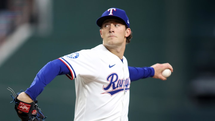 Texas Rangers relief pitcher Jacob Latz (67) throws a pitch against the Milwaukee Brewers during the second inning at Globe Life Field. 