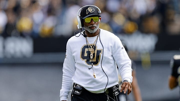 Apr 19, 2025; Boulder, CO, USA; Colorado Buffaloes head coach Deion Sanders during the spring game at Folsom Field. 