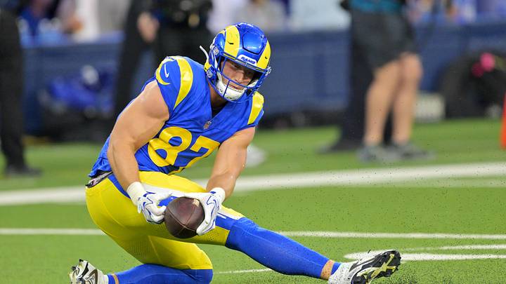 Oct 12, 2026; Inglewood, California, USA; Los Angeles Rams tight end Davis Allen (87) makes a catch for a first down during the second quarter against the Buffalo Bills at SoFi Stadium. Mandatory Credit: Jayne Kamin-Oncea-Imagn Images Oct 12, 2026; Inglewood, California, USA; Los Angeles Rams tight end Davis Allen (87) makes a catch for a first down during the second quarter against the Buffalo Bills at SoFi Stadium. Mandatory Credit: Jayne Kamin-Oncea-Imagn Images