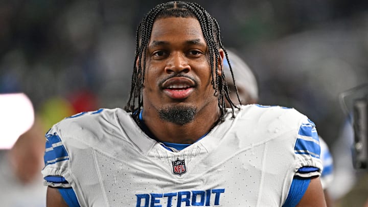 Nov 16, 2025; Philadelphia, Pennsylvania, USA; Detroit Lions linebacker Al-Quadin Muhammad (96) against the Philadelphia Eagles at Lincoln Financial Field.