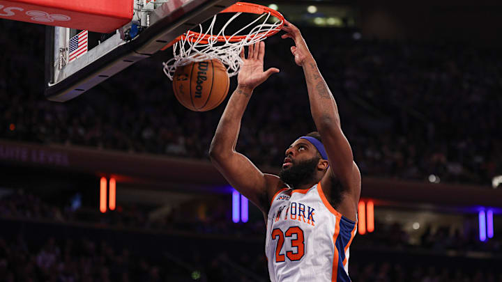 Mar 30, 2025; New York, New York, USA; New York Knicks center Mitchell Robinson (23) dunks the ball during the second half against the Portland Trail Blazers at Madison Square Garden. Mandatory Credit: Vincent Carchietta-Imagn Images Mar 30, 2025; New York, New York, USA; New York Knicks center Mitchell Robinson (23) dunks the ball during the second half against the Portland Trail Blazers at Madison Square Garden. Mandatory Credit: Vincent Carchietta-Imagn Images