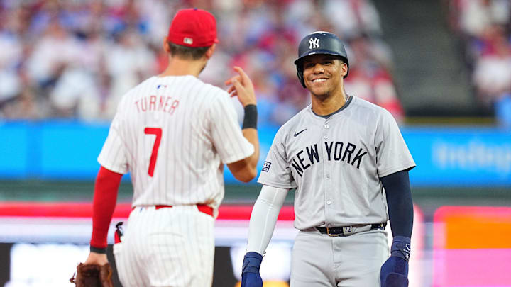 Philadelphia Phillies shortstop Trea Turner and the New York Mets' newest player Juan Soto