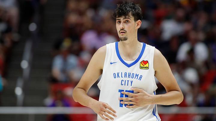Aday Mara #15 of the Oklahoma City Thunder runs down the court against the Memphis Grizzlies during the second half at the 2026 NBA Salt Lake City SL.