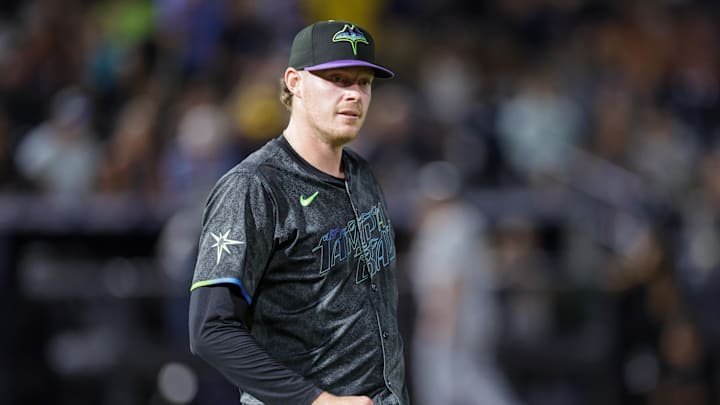 Jul 22, 2025; Tampa, Florida, USA; Tampa Bay Rays pitcher Pete Fairbanks (29)reacts after beating the Chicago White Sox in the ninth inning at George M. Steinbrenner Field. Mandatory Credit: Nathan Ray Seebeck-Imagn Images Jul 22, 2025; Tampa, Florida, USA; Tampa Bay Rays pitcher Pete Fairbanks (29)reacts after beating the Chicago White Sox in the ninth inning at George M. Steinbrenner Field. Mandatory Credit: Nathan Ray Seebeck-Imagn Images
