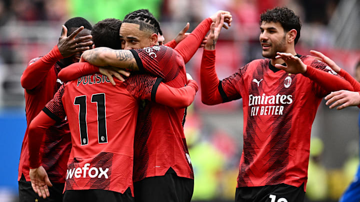 AC Milan players celebrate US national team captain Christian Pulisic, once again decisive