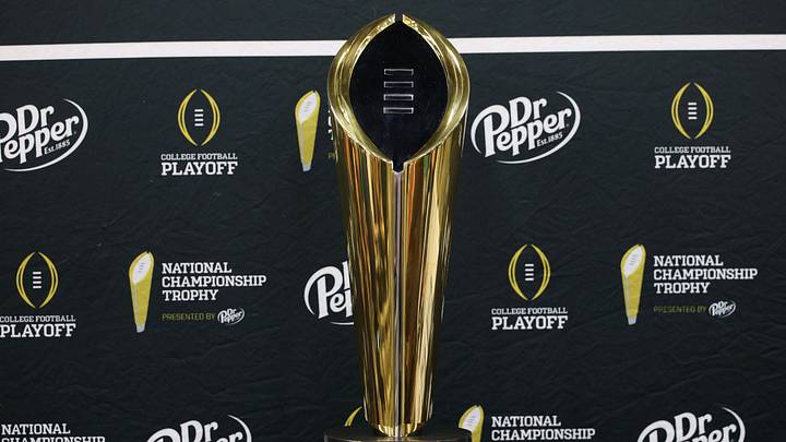 A general view of the trophy before media day for the 2025 College Football Playoff National Championship