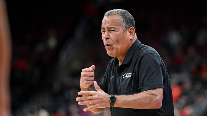 Dec 20, 2025; Newark, New Jersey, USA; Houston Cougars head coach Kelvin Sampson reacts during the first half against the Arkansas Razorbacks at Prudential Center. Mandatory Credit: John Jones-Imagn Images