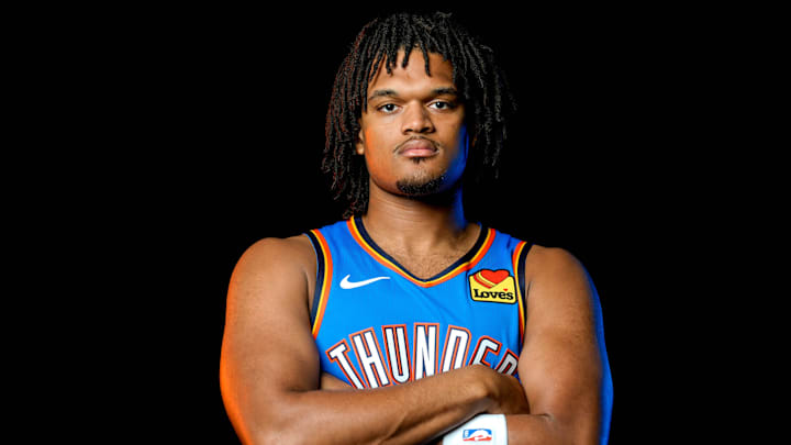 Dillon Jones is pictured during the Thunder media day at the Paycom Center in Oklahoma City, on Monday, Sept. 30, 2024.