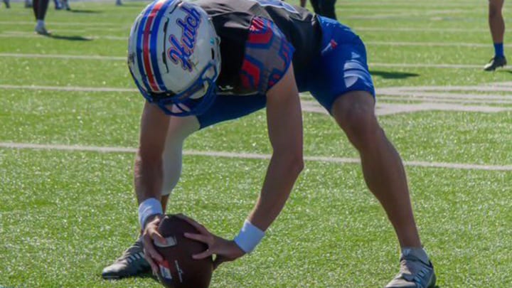 Nick Hemer practices his long snapping during a practice for Hutchinson (Kan.) Community College.  Hemer is a 2022 Seneca Valley High School graduate who recently signed to play with Ohio University's football program.