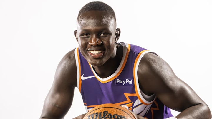 Sep 24, 2025; Phoenix, AZ, USA; Phoenix Suns center Khaman Maluach (10) poses for portrait during Media Day at PHX Arena. Mandatory Credit: Mark J. Rebilas-Imagn Images Sep 24, 2025; Phoenix, AZ, USA; Phoenix Suns center Khaman Maluach (10) poses for portrait during Media Day at PHX Arena. Mandatory Credit: Mark J. Rebilas-Imagn Images