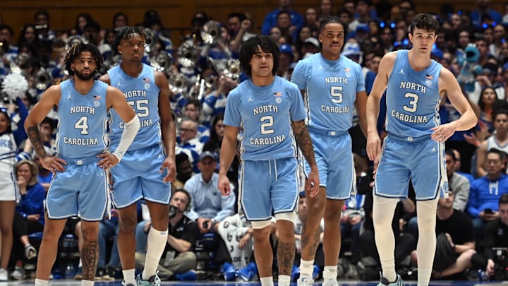 Mar 9, 2024; Durham, North Carolina, USA; North Carolina Tar Heels players RJ Davis (4) Harrison