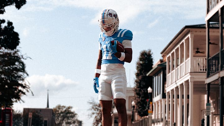 Ole Miss Rebels wide receiver Jordan Watkins wearing his team's uniform combination for this weekend's game against Georgia. Ole Miss Rebels wide receiver Jordan Watkins wearing his team's uniform combination for this weekend's game against Georgia.