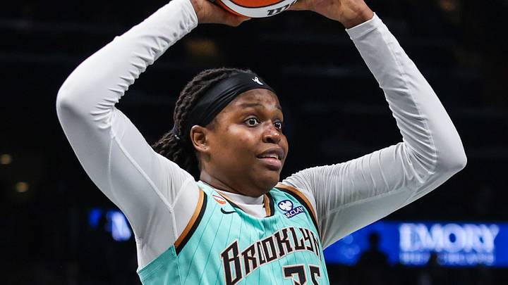 Oct 7, 2026; Atlanta, Georgia, USA; New York Liberty center Jonquel Jones (35) looks for a pass against the Atlanta Dream during the third quarter of game two of the second round for the 2026 WNBA Playoffs at State Farm Arena. Mandatory Credit: Jordan Godfree-Imagn Images Oct 7, 2026; Atlanta, Georgia, USA; New York Liberty center Jonquel Jones (35) looks for a pass against the Atlanta Dream during the third quarter of game two of the second round for the 2026 WNBA Playoffs at State Farm Arena. Mandatory Credit: Jordan Godfree-Imagn Images