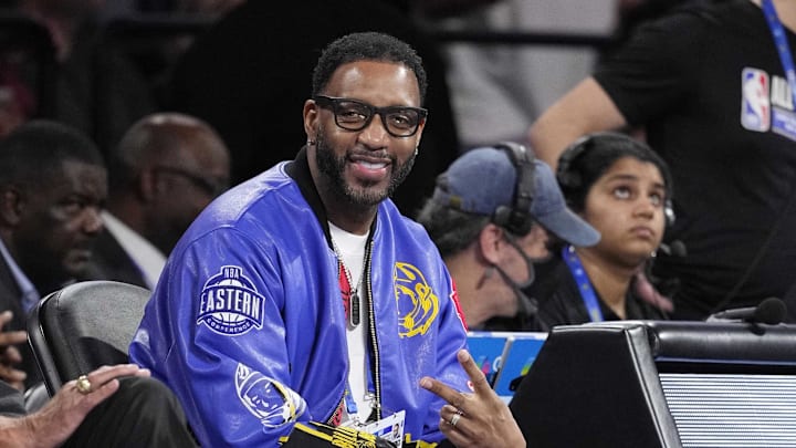 Feb 15, 2025; San Francisco, CA, USA; Former NBA player Tracy McGrady looks on during the skills challenge during All Star Saturday Night ahead of the 2025 NBA All Star Game at Chase Center. Mandatory Credit: Kyle Terada-Imagn Images Feb 15, 2025; San Francisco, CA, USA; Former NBA player Tracy McGrady looks on during the skills challenge during All Star Saturday Night ahead of the 2025 NBA All Star Game at Chase Center. Mandatory Credit: Kyle Terada-Imagn Images