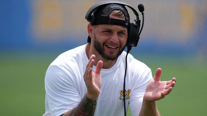 May 2, 2026; Pasadena, CA, USA; UCLA Bruins assistant safeties coach Anthony DiMichele during the spring game at Rose Bowl. Mandatory Credit: Kirby Lee-Imagn Images May 2, 2026; Pasadena, CA, USA; UCLA Bruins assistant safeties coach Anthony DiMichele during the spring game at Rose Bowl. Mandatory Credit: Kirby Lee-Imagn Images