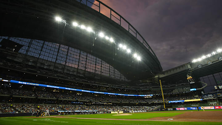 Aug 27, 2024; Milwaukee, Wisconsin, USA;  General view of American Family Field during the second inning of the game between the San Francisco Giants and Milwaukee Brewers. Mandatory Credit: Jeff Hanisch-Imagn Images