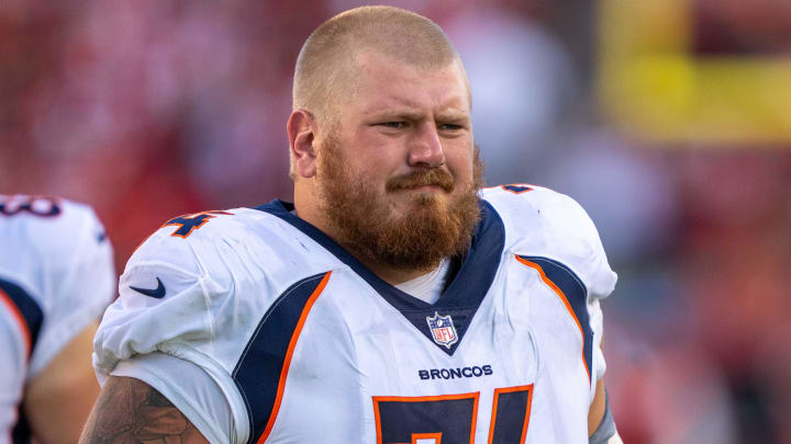 August 19, 2023; Santa Clara, California, USA; Denver Broncos guard Ben Powers (74) during halftime against the San Francisco 49ers at Levi's Stadium. August 19, 2023; Santa Clara, California, USA; Denver Broncos guard Ben Powers (74) during halftime against the San Francisco 49ers at Levi's Stadium.