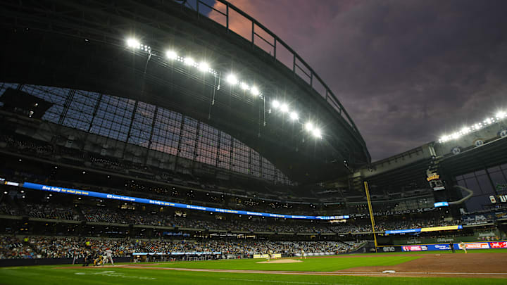 Aug 27, 2024; Milwaukee, Wisconsin, USA;  General view of American Family Field during the second inning of the game between the San Francisco Giants and Milwaukee Brewers. Mandatory Credit: Jeff Hanisch-Imagn Images