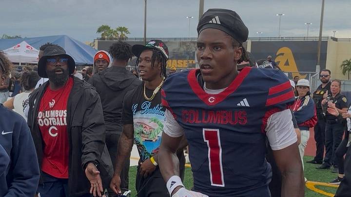 Columbus' two-way standout A'mir Sears showed why he's one of the country's best talents, taking to the national stage and helping the Explorers upset No. 2-ranked Bishop Gorman (Las Vegas, NV). Sears, who is committed to Miami (FL), had 2 TDs and 3 INTs. Columbus' two-way standout A'mir Sears showed why he's one of the country's best talents, taking to the national stage and helping the Explorers upset No. 2-ranked Bishop Gorman (Las Vegas, NV). Sears, who is committed to Miami (FL), had 2 TDs and 3 INTs.