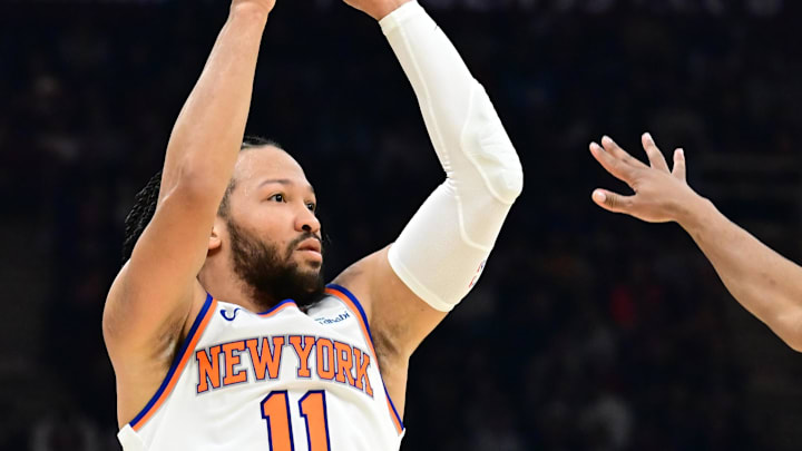 Feb 21, 2025; Cleveland, Ohio, USA; New York Knicks guard Jalen Brunson (11) shoots over the defense of Cleveland Cavaliers guard Darius Garland (10) during the first half at Rocket Arena. Mandatory Credit: Ken Blaze-Imagn Images Feb 21, 2025; Cleveland, Ohio, USA; New York Knicks guard Jalen Brunson (11) shoots over the defense of Cleveland Cavaliers guard Darius Garland (10) during the first half at Rocket Arena. Mandatory Credit: Ken Blaze-Imagn Images