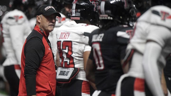 Texas Tech head football coach Joey McGuire gives instructions during the team's Spring Game scrimmage, Saturday, April 20, 2024, at the Sports Performance Center.
