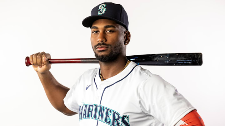 Seattle Mariners outfielder Lazaro Montes poses for a portrait during media day Feb. 20 at Peoria Sports Complex.