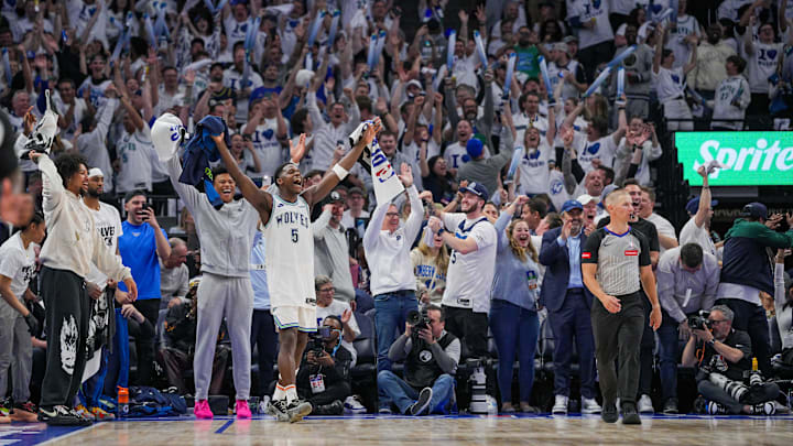 May 16, 2024; Minneapolis, Minnesota, USA; Minnesota Timberwolves guard Anthony Edwards (5)