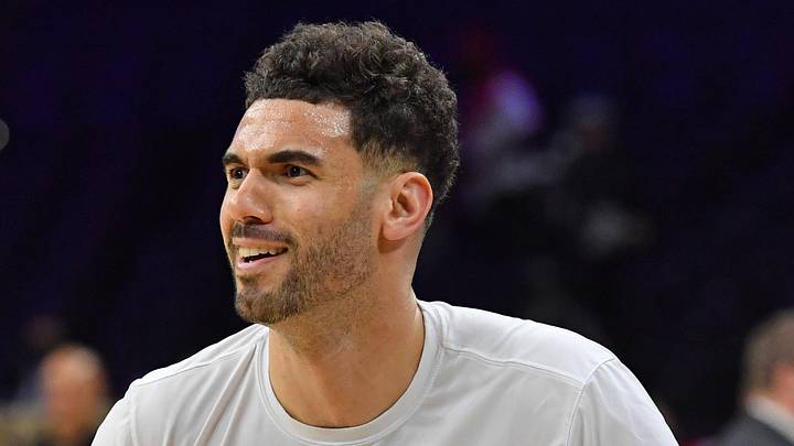Philadelphia 76ers forward Georges Niang (20) warms up against the Brooklyn Nets during game one of the 2023 NBA playoffs at Wells Fargo Center. 