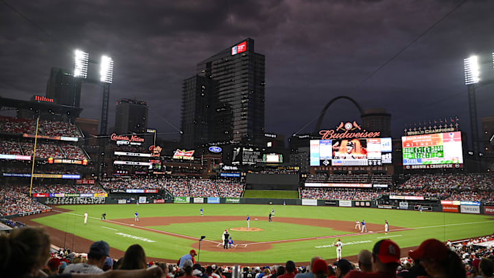 Jul 29, 2023; St. Louis, Missouri, USA; A general view of Busch Stadium during the second inning of a game between the St. Louis Cardinals and the Chicago Cubs. Mandatory Credit: Jeff Curry-Imagn Images Jul 29, 2023; St. Louis, Missouri, USA; A general view of Busch Stadium during the second inning of a game between the St. Louis Cardinals and the Chicago Cubs. Mandatory Credit: Jeff Curry-Imagn Images