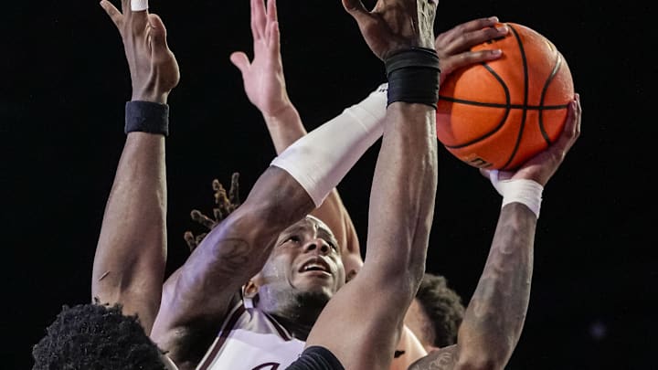 Mar 2, 2024; Athens, Georgia, USA; Texas A&M Aggies guard Manny Obaseki (35) is fouled on his