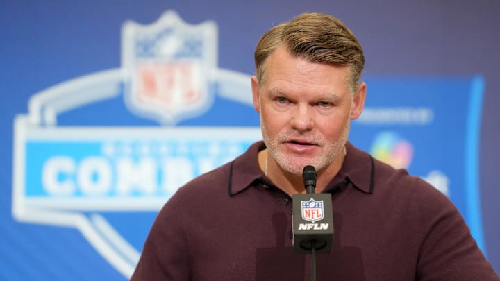 Feb 24, 2026; Indianapolis, IN, USA; Indianapolis Colts general manager Chris Ballard speaks at the NFL Scouting Combine at the Indiana Convention Center. Mandatory Credit: Kirby Lee-Imagn Images