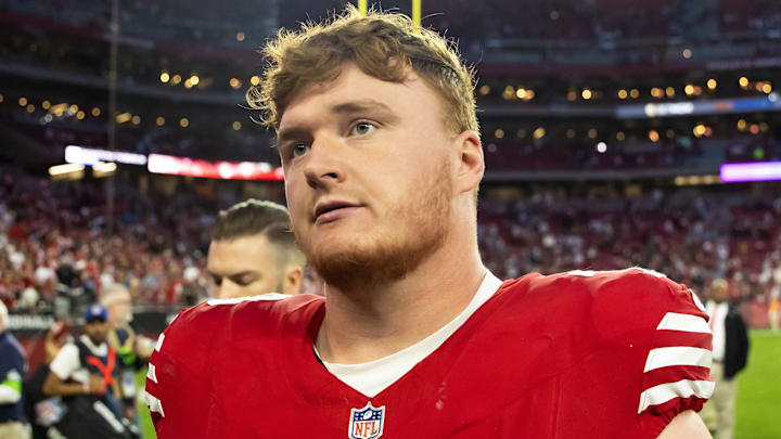 Dec 17, 2023; Glendale, Arizona, USA; San Francisco 49ers offensive lineman Ben Bartch (78) against the Arizona Cardinals at State Farm Stadium. Mandatory Credit: Mark J. Rebilas-USA TODAY Sports Dec 17, 2023; Glendale, Arizona, USA; San Francisco 49ers offensive lineman Ben Bartch (78) against the Arizona Cardinals at State Farm Stadium. Mandatory Credit: Mark J. Rebilas-USA TODAY Sports