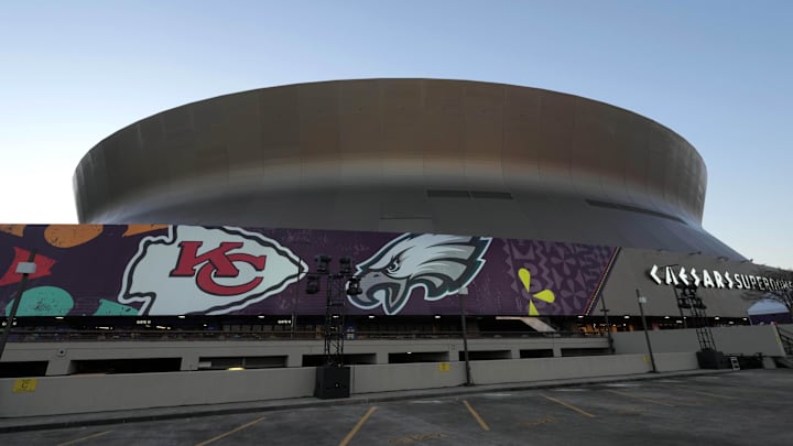 A general overall view of the Caesars Superdome, the site of the Super Bowl LIX between the Kansas City Chiefs and the Philadelphia Eagles.