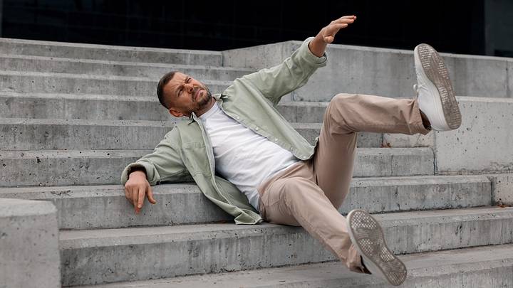 Man falling on stairs Man falling on stairs