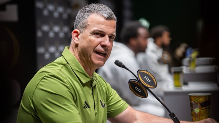 University of Miami Head Coach Mario Cristobal talks at Media Day during the College Football Playoff on Saturday, Jan. 17, 2026. University of Miami Head Coach Mario Cristobal talks at Media Day during the College Football Playoff on Saturday, Jan. 17, 2026.