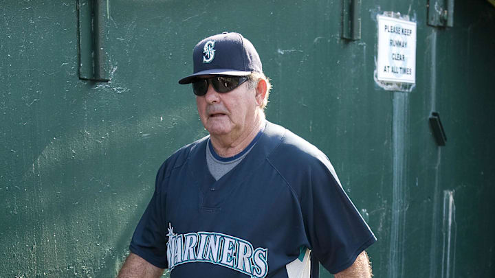 Seattle Mariners bench coach Lee Elia (55) before the game against the Oakland Athletics at McAfee Coliseum in Oakland, CA. Athletics defeated the Mariners 2-0 on July 8. Seattle Mariners bench coach Lee Elia (55) before the game against the Oakland Athletics at McAfee Coliseum in Oakland, CA. Athletics defeated the Mariners 2-0 on July 8.