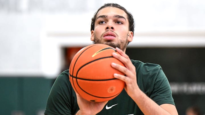 Michigan State's Jesse McCulloch shoots in practice during men's basketball media day on Thursday, Oct. 17, 2024, at the Breslin Center in East Lansing.