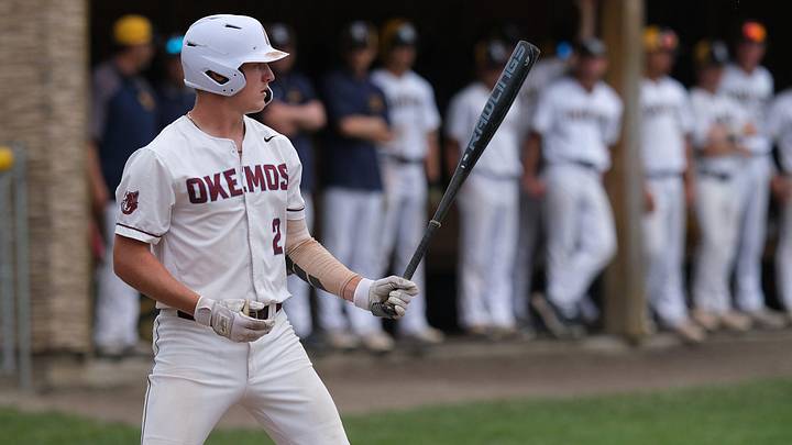 Okemos shortstop Caleb Bonemer (2) at bat against Grand Ledge in the District Final Saturday, June 1, 2024. Okemos shortstop Caleb Bonemer (2) at bat against Grand Ledge in the District Final Saturday, June 1, 2024.