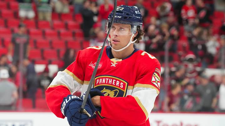 Florida Panthers center Carter Verhaeghe (23) comes off the ice after their loss to the Carolina Hurricanes at Lenovo Center. Mandatory Credit: James Guillory-Imagn Images Florida Panthers center Carter Verhaeghe (23) comes off the ice after their loss to the Carolina Hurricanes at Lenovo Center. Mandatory Credit: James Guillory-Imagn Images