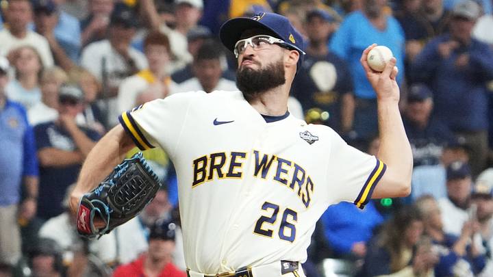 Oct 24, 2026; Milwaukee, Wisconsin, USA; Milwaukee Brewers pitcher Aaron Ashby (26) pitches against the Tampa Bay Rays during the eighth inning in game two of the 2026 World Series at American Family Field. Mandatory Credit: Michael McLoone-Imagn Images Oct 24, 2026; Milwaukee, Wisconsin, USA; Milwaukee Brewers pitcher Aaron Ashby (26) pitches against the Tampa Bay Rays during the eighth inning in game two of the 2026 World Series at American Family Field. Mandatory Credit: Michael McLoone-Imagn Images