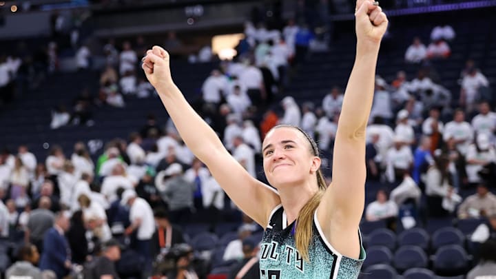 Sabrina Ionescu celebrates her game-winner against the Minnesota Lynx.