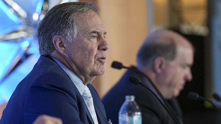 Dec 12, 2024; Chapel Hill, NC, USA;   North Carolina Tar Heels new head coach Bill Belichick speaks to the media at Loudermilk Center for Excellence. Mandatory Credit: Jim Dedmon-Imagn Images