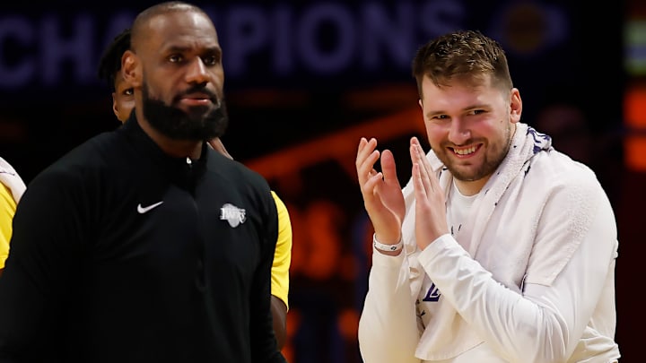 Los Angeles Lakers LeBron James and Luka Doncic